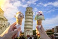 eating ice cream together in Pisa Italy Royalty Free Stock Photo