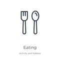 Eating icon. Thin linear eating outline icon isolated on white background from activity and hobbies collection. Line vector sign, Royalty Free Stock Photo