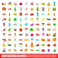 100 eating icons set, cartoon style Royalty Free Stock Photo