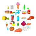 Eating icons set, cartoon style