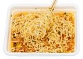 Eating of instant noodles from lunch box Royalty Free Stock Photo