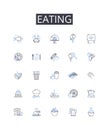 Eating line icons collection. Drinking, Feasting, Devouring, Noshing, Munching, Chomping, Grazing vector and linear Royalty Free Stock Photo