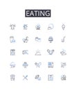 Eating line icons collection. Drinking, Feasting, Devouring, Noshing, Munching, Chomping, Grazing vector and linear