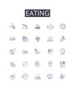 Eating line icons collection. Drinking, Feasting, Devouring, Noshing, Munching, Chomping, Grazing vector and linear