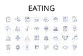 Eating line icons collection. Drinking, Feasting, Devouring, Noshing, Munching, Chomping, Grazing vector and linear Royalty Free Stock Photo