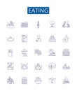 Eating line icons signs set. Design collection of Munching, Scoffing, Chewing, Binging, Nourishing, Nibbling, Bolting