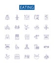 Eating line icons signs set. Design collection of Munching, Scoffing, Chewing, Binging, Nourishing, Nibbling, Bolting