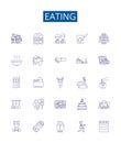 Eating line icons signs set. Design collection of Munching, Scoffing, Chewing, Binging, Nourishing, Nibbling, Bolting