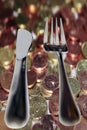 Eating out knife and fork isolated in money Royalty Free Stock Photo