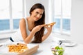 Eating Pizza. Woman Eating Italian Food. Fast Food Nutrition. Li Royalty Free Stock Photo