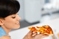 Eating Pizza. Woman Eating Italian Food. Fast Food Nutrition. Li Royalty Free Stock Photo