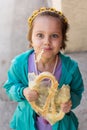 Eating pretzel outdoor Royalty Free Stock Photo