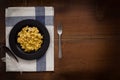 Eating scrambled eggs flat lay still life rustic with food stylish Royalty Free Stock Photo