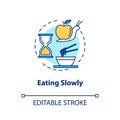 Eating slowly concept icon. Mindful nutrition idea thin line illustration. Thorough and attentive food consumption