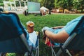 eating snacks drinking beer movie in open air cinema