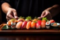 Sushi Plate, Fish Maki Rolls, Japan Seafood, Sushi Set, Asian Dinner, Tradition Nigiri Susi