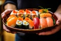 Sushi Plate, Fish Maki Rolls, Japan Seafood, Sushi Set, Asian Dinner, Tradition Nigiri Susi