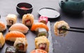 Eating sushi at restaurant, japanese cuisine Royalty Free Stock Photo