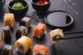 Eating sushi at restaurant, japanese cuisine Royalty Free Stock Photo