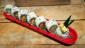 Eating sushi rolls. Japanese food restaurant Royalty Free Stock Photo