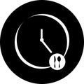 Eating time, clock, watch black circle icon. Concept of UI design elements. Digital countdown app, user interface kit, mobile cl