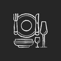 Eating utensils chalk white icon on black background Royalty Free Stock Photo