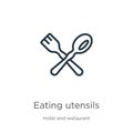 Eating utensils icon. Thin linear eating utensils outline icon isolated on white background from hotel and restaurant collection. Royalty Free Stock Photo