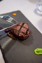 Eating Wagyu steak at a fancy restaurant Royalty Free Stock Photo