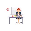 Eating at Work. Daily Routine Activities of Women. Vector Illustration Royalty Free Stock Photo