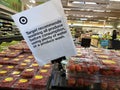 Eau Claire, Wisconsin - March 30, 2020: Sign at Target stores in the produce section recommends washing fruits and vegetables befo