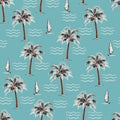 Eautiful Summer Palm tree , Beach Vibes Retro Seamless pattern Vector Illustration