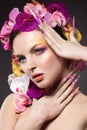 Eautiful woman with hair made of flowers and long nails Royalty Free Stock Photo