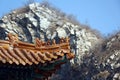 The eaves of an ancient Chinese building in the mountains.