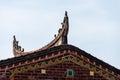 Eaves and corners made of red tiles in traditional Chinese ancient houses