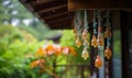 eaves of house hanging wind chimes