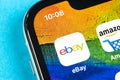 EBay application icon on Apple iPhone X screen close-up. eBay app icon. eBay.com is largest online auction and shopping websites Royalty Free Stock Photo