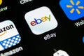 EBay application icon on Apple iPhone X screen close-up. eBay app icon. eBay.com is largest online auction and shopping websites. Royalty Free Stock Photo