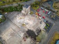 EBBW VALE, WALES - FEBRUARY 03 2023: Aerial view of the demolition of the old council offices in the centre of the town as part of