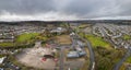 EBBW VALE, WALES - FEBRUARY 03 2023: Aerial view of the demolition of the old council offices in the centre of the town as part of
