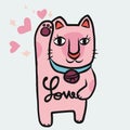 Japanese lucky cat Maneki Neko pink color bring love luck cute cartoon illustration Royalty Free Stock Photo