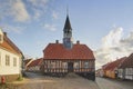 Ebeltoft, Denmark, September, 2022: Ancient chapel on a cozy street