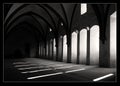 Black and white view of dormitorium in the cloister Eberbach in Germany