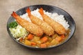 Ebi Fried Curry Rice , Deep Fried Prawn with Japanese Curry style on rice Royalty Free Stock Photo