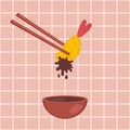 Ebi furai grilled shrimp prawn tempura with soy sauce. Perfect for sticker, poster, menu and print. Vector illustration for decor Royalty Free Stock Photo