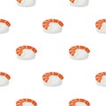 Ebi Nigiri icon in cartoon style isolated on white background. Sushi pattern stock vector illustration.