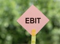 EBIT text on the pink signpost on nature background