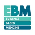EBM - Evidence-based medicine - use of current best evidence in making decisions about the care of individual patients, acronym