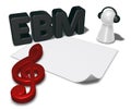 Ebm tag, blank white paper sheet and pawn with headphones