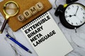 EBML Extensible Binary Meta Language text written on notepad with calculator and magnifying glass on marble background Royalty Free Stock Photo