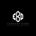 EBO letter logo design with polygon shape. EBO polygon and cube shape logo design. EBO hexagon vector logo template white and Royalty Free Stock Photo